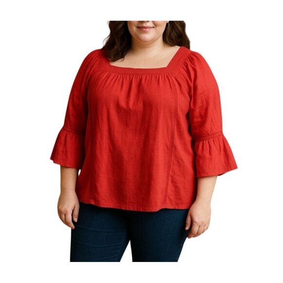 Time And Tru Womens Red Rover Bell Sleeve Peasant Top Square Neck Top Size XXL - Picture 1 of 6